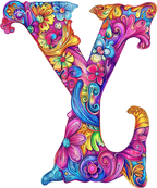 (s384-5) Bright Hippie Floral Flower Monogram Letter All Letters A-Z Numbers 0-9