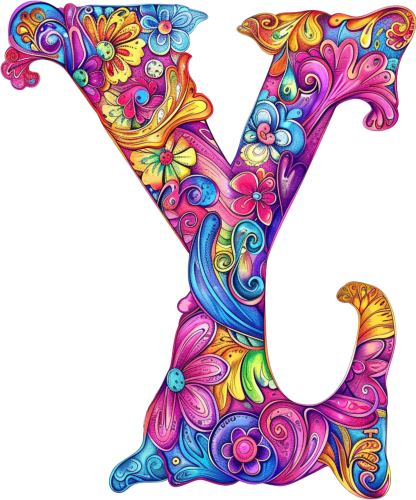 (s384-5) Bright Hippie Floral Flower Monogram Letter All Letters A-Z Numbers 0-9