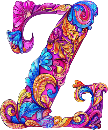 (s384-5) Bright Hippie Floral Flower Monogram Letter All Letters A-Z Numbers 0-9