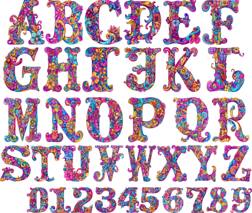 (s384-5) Bright Hippie Floral Flower Monogram Letter All Letters A-Z Numbers 0-9