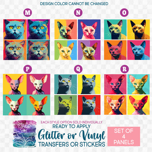 (s388-2) Pop Art Cats Glitter or Vinyl Iron-On Transfer or Sticker