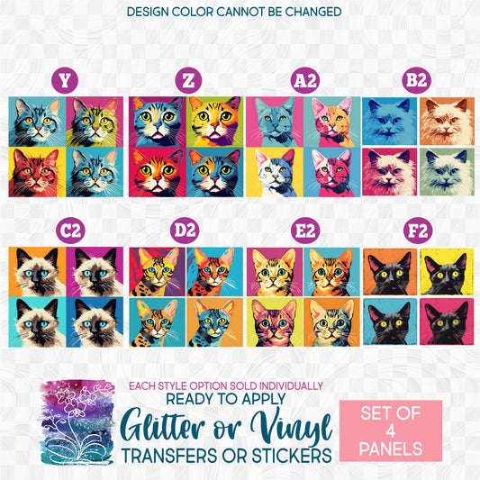 (s388-2) Pop Art Cats Glitter or Vinyl Iron-On Transfer or Sticker