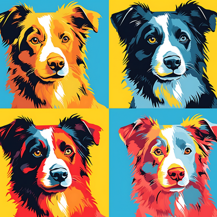(s388-3-1A) Pop Art 4 Panel Dog Shepherd