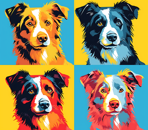 (s388-3-1A) Pop Art 4 Panel Dog Shepherd
