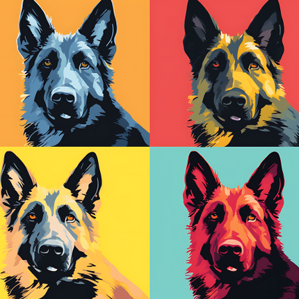 (s388-3-2A) Pop Art 4 Panel Dog German Shepherd