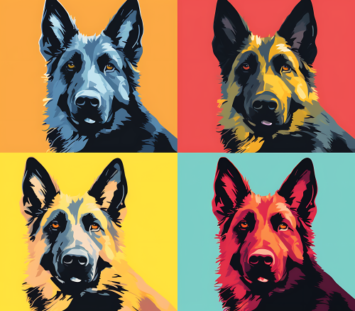 (s388-3-2A) Pop Art 4 Panel Dog German Shepherd