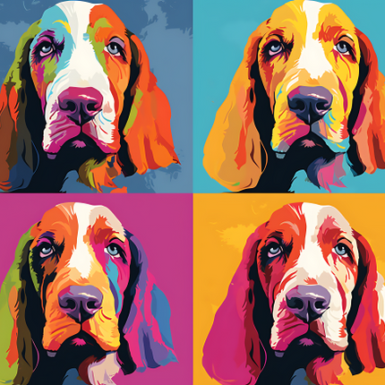 (s388-3-1B) Pop Art 4 Panel Dog Basset Hound