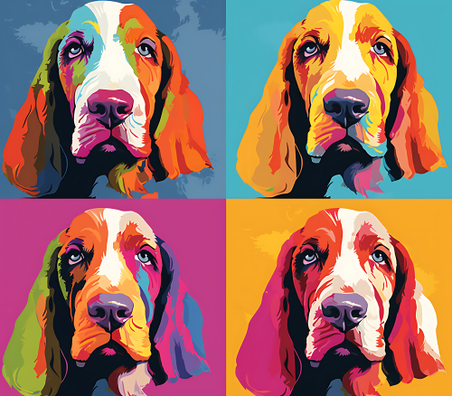(s388-3-1B) Pop Art 4 Panel Dog Basset Hound