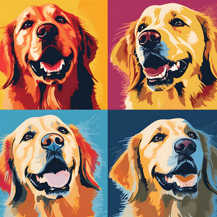 (s388-3-2B) Pop Art 4 Panel Dog Golden Retriever