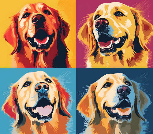 (s388-3-2B) Pop Art 4 Panel Dog Golden Retriever