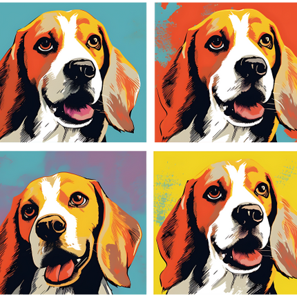 (s388-3-1C) Pop Art 4 Panel Dog Beagle