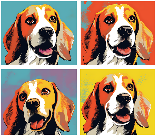 (s388-3-1C) Pop Art 4 Panel Dog Beagle