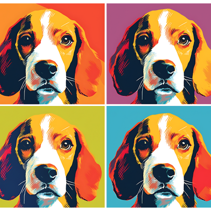 (s388-3-1D) Pop Art 4 Panel Dog Beagle