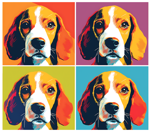 (s388-3-1D) Pop Art 4 Panel Dog Beagle