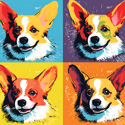 (s388-3-2F) Pop Art 4 Panel Dog Corgi