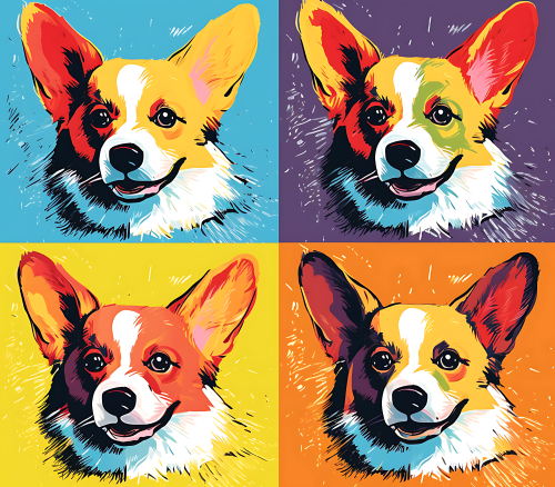(s388-3-2F) Pop Art 4 Panel Dog Corgi