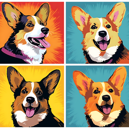 (s388-3-2G) Pop Art 4 Panel Dog Corgi