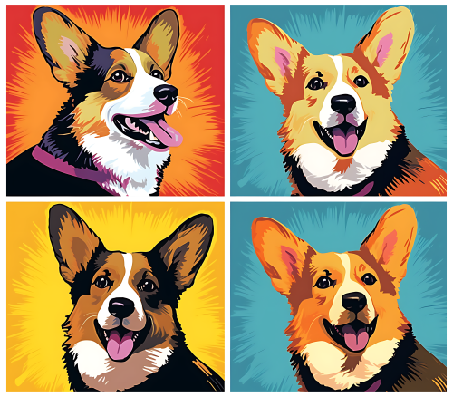 (s388-3-2G) Pop Art 4 Panel Dog Corgi