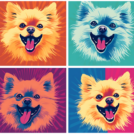(s388-3-2H) Pop Art 4 Panel Dog Pomeranian