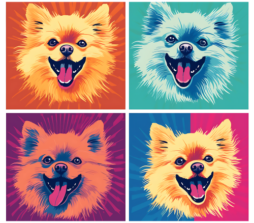 (s388-3-2H) Pop Art 4 Panel Dog Pomeranian