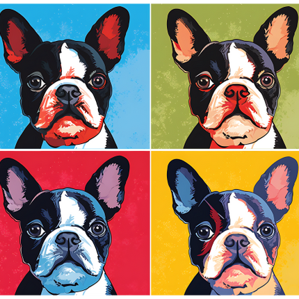 (s388-3-1I) Pop Art 4 Panel Dog Boston Terrier
