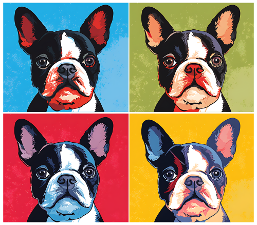 (s388-3-1I) Pop Art 4 Panel Dog Boston Terrier