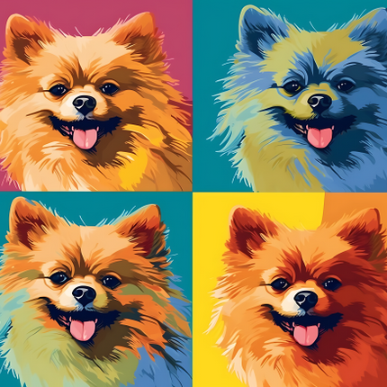 (s388-3-2I) Pop Art 4 Panel Dog Pomeranian