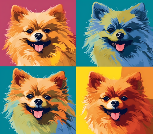 (s388-3-2I) Pop Art 4 Panel Dog Pomeranian