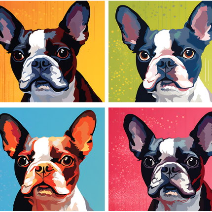 (s388-3-1J) Pop Art 4 Panel Dog Boston Terrier
