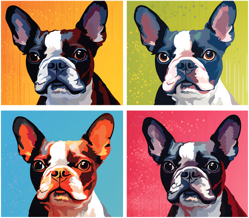 (s388-3-1J) Pop Art 4 Panel Dog Boston Terrier