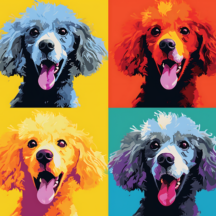 (s388-3-2J) Pop Art 4 Panel Dog Poodle