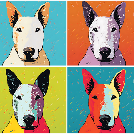 (s388-3-1K) Pop Art 4 Panel Dog Bull Terrier