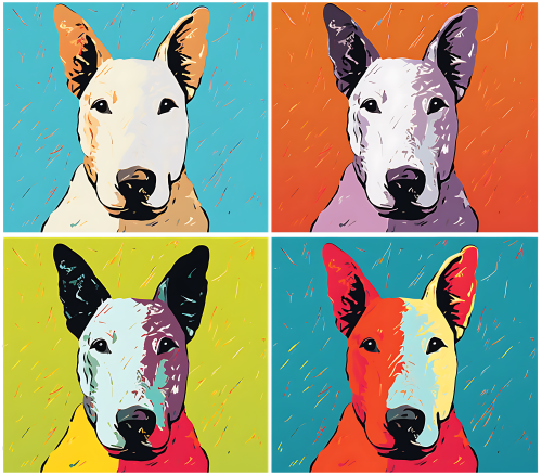 (s388-3-1K) Pop Art 4 Panel Dog Bull Terrier