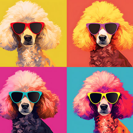 (s388-3-2K) Pop Art 4 Panel Dog Poodle