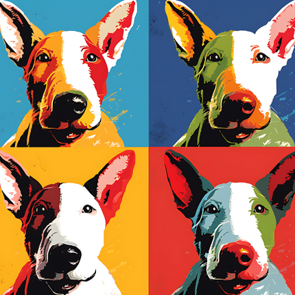 (s388-3-1L) Pop Art 4 Panel Dog Bull Terrier