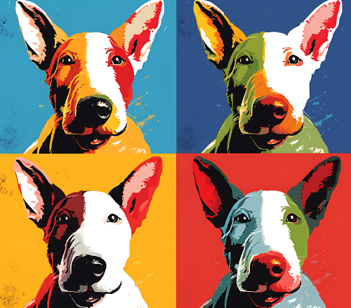 (s388-3-1L) Pop Art 4 Panel Dog Bull Terrier