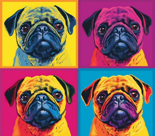 (s388-3-2L) Pop Art 4 Panel Dog Pug