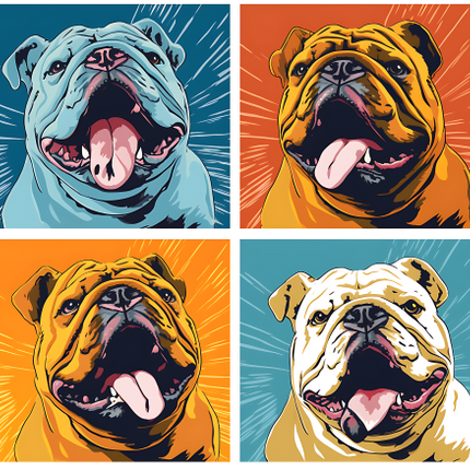 (s388-3-1M) Pop Art 4 Panel Dog Bulldog
