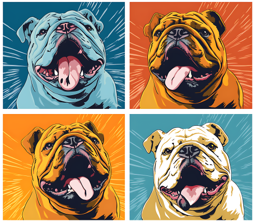 (s388-3-1M) Pop Art 4 Panel Dog Bulldog