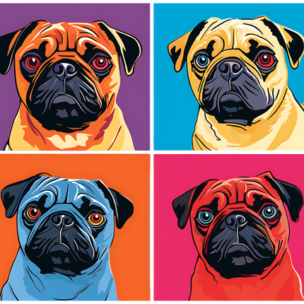 (s388-3-2M) Pop Art 4 Panel Dog Pug