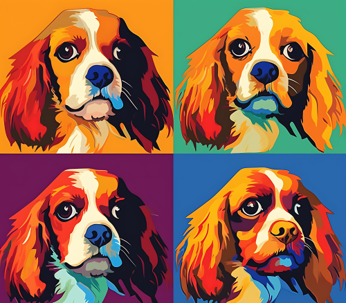 (s388-3-1N) Pop Art 4 Panel Dog Spaniel