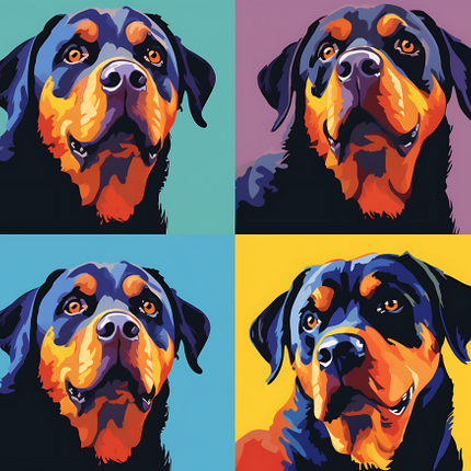 (s388-3-2N) Pop Art 4 Panel Dog Rottweiler
