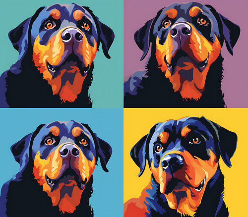 (s388-3-2N) Pop Art 4 Panel Dog Rottweiler