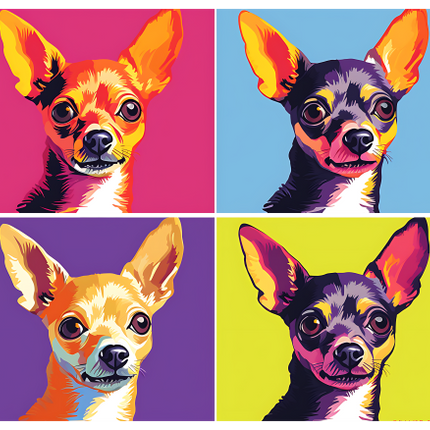 (s388-3-1O) Pop Art 4 Panel Dog Chihuahua