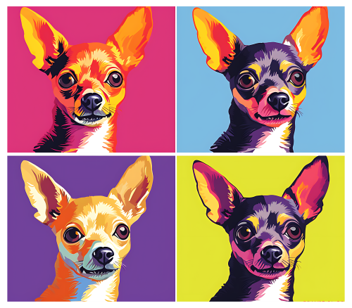 (s388-3-1O) Pop Art 4 Panel Dog Chihuahua