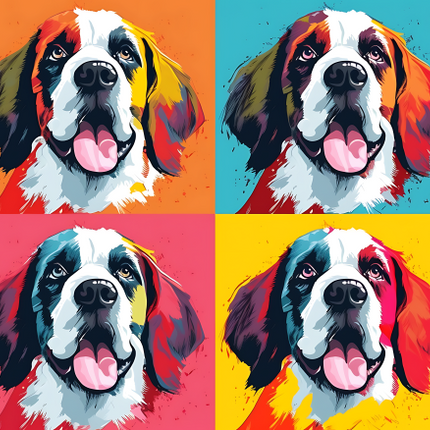 (s388-3-2O) Pop Art 4 Panel Dog Saint Bernard