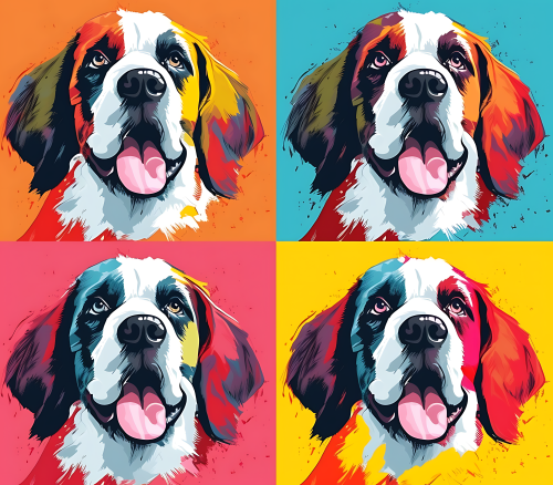 (s388-3-2O) Pop Art 4 Panel Dog Saint Bernard