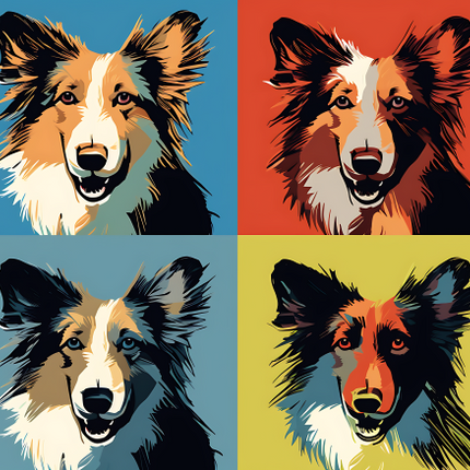 (s388-3-2P) Pop Art 4 Panel Dog Collie