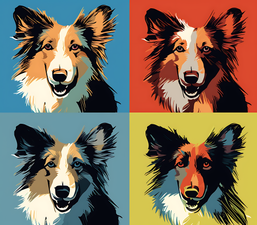 (s388-3-2P) Pop Art 4 Panel Dog Collie