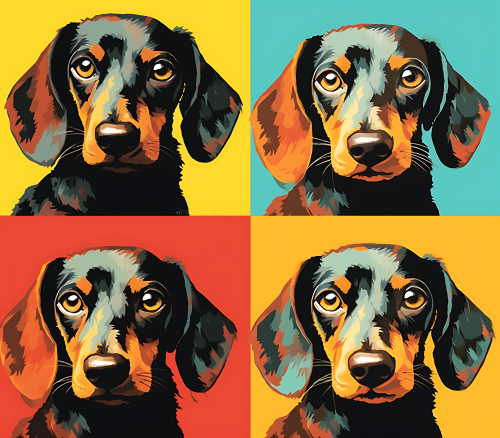(s388-3-1R) Pop Art 4 Panel Dog Dachshund